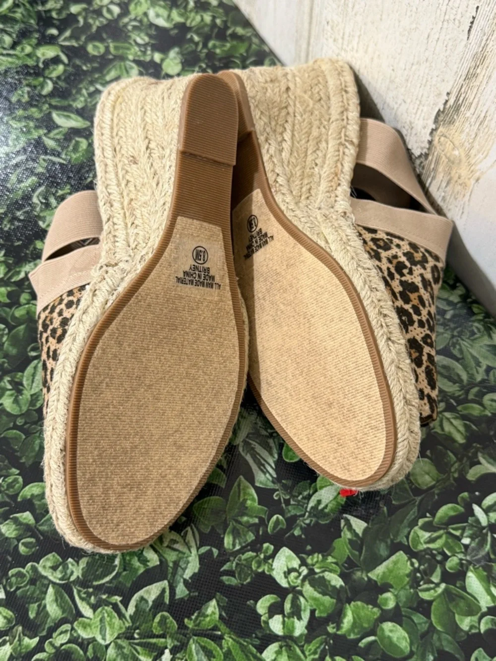 Leopard Print Espadrille Wedge Sandals - Beige